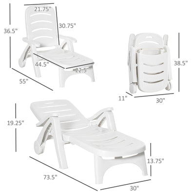 Outdoor Chaise Lounge Chair on Wheels, Waterproof, Quick Assembly, Folding, 5 Level Adjustable Backrest for Pool, White
