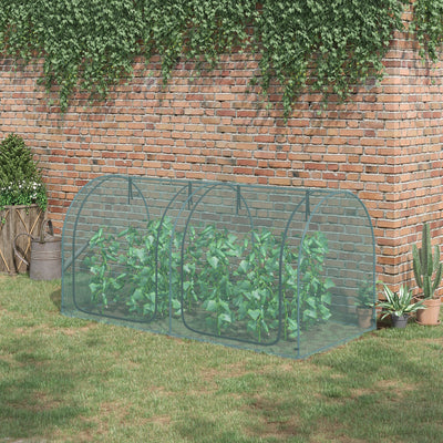 8' x 4' Crop Cage, Plant Protection Tent with Two Zippered Doors, Steel Frame, Storage Bag and 4 Ground Stakes, for Garden, Yard, Lawn
