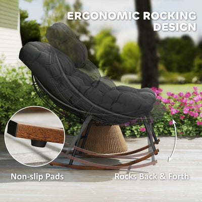 Outdoor Rocking Chair Patio Set of 2, Oversized Rocking Papasan Chairs with Cushions for Garden Porch, 265 lbs.