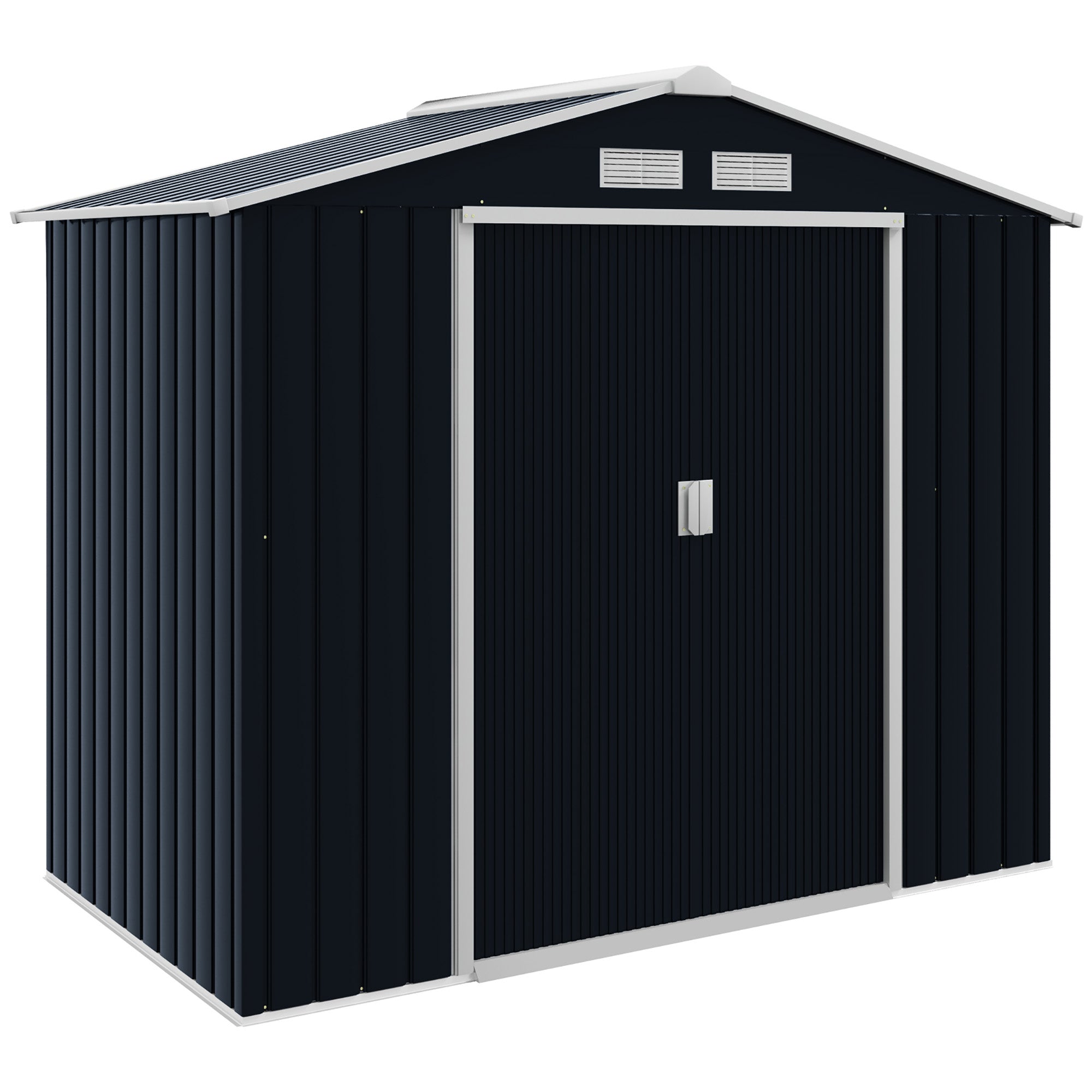 7' x 4' Outdoor Storage Shed, Garden Tool Metal Shed with Foundation Kit, Double Lockable Door, Air Vents and Sloping Roof, for Backyard, Patio, Lawn