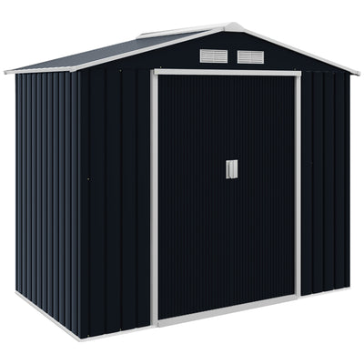 7' x 4' Outdoor Storage Shed, Garden Tool Metal Shed with Foundation Kit, Double Lockable Door, Air Vents and Sloping Roof, for Backyard, Patio, Lawn