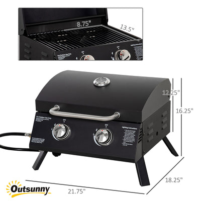 21.75" Charcoal BBQ, Portable Grill with 2 Burners, Heat-Resistant Handle, Folding Legs, Removable Ashtray, Thermometer, Carbon Steel, for Outdoor Cooking, Camping