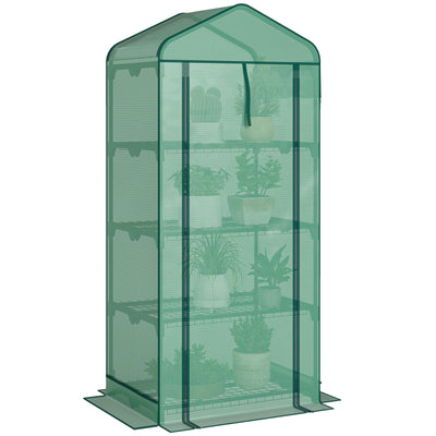 Mini Greenhouse with Screen Roof, 4 Tier Portable Small Greenhouse with High Strength PE Cover, Green