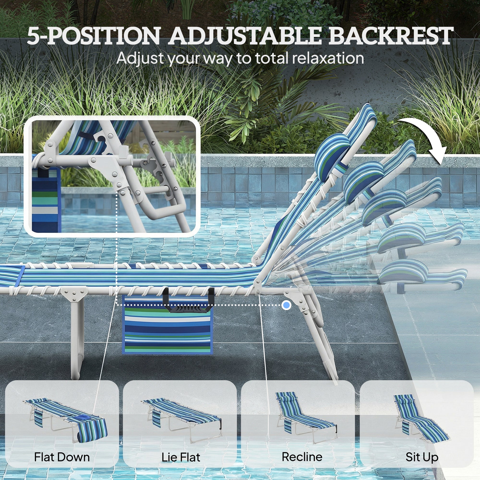 Tanning Chair with Face Hole and Side Table, 5-Position Folding Outdoor Chaise Lounge Chair