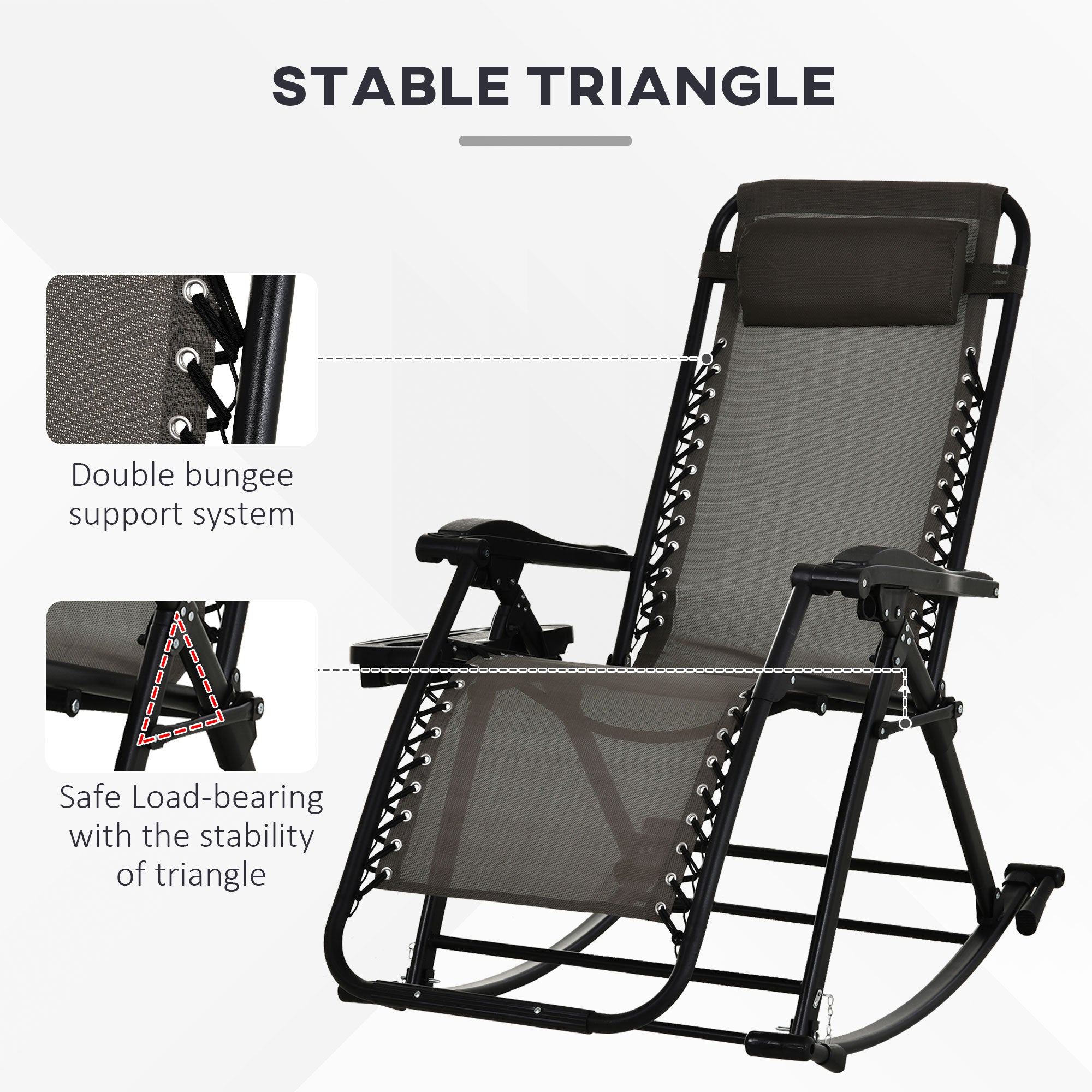 Outdoor Rocking Chairs, Foldable Reclining Zero Gravity Lounge Rocker with Pillow, Cup & Phone Holder, Combo Design with Folding Legs
