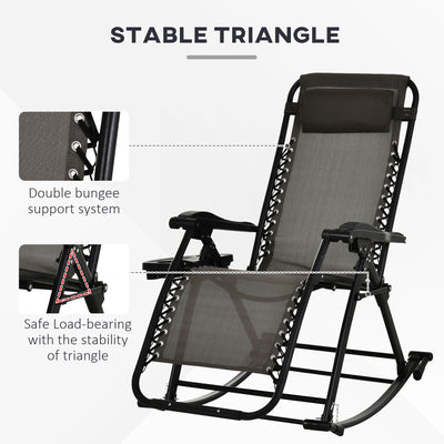 Outdoor Rocking Chairs, Foldable Reclining Zero Gravity Lounge Rocker with Pillow, Cup & Phone Holder, Combo Design with Folding Legs