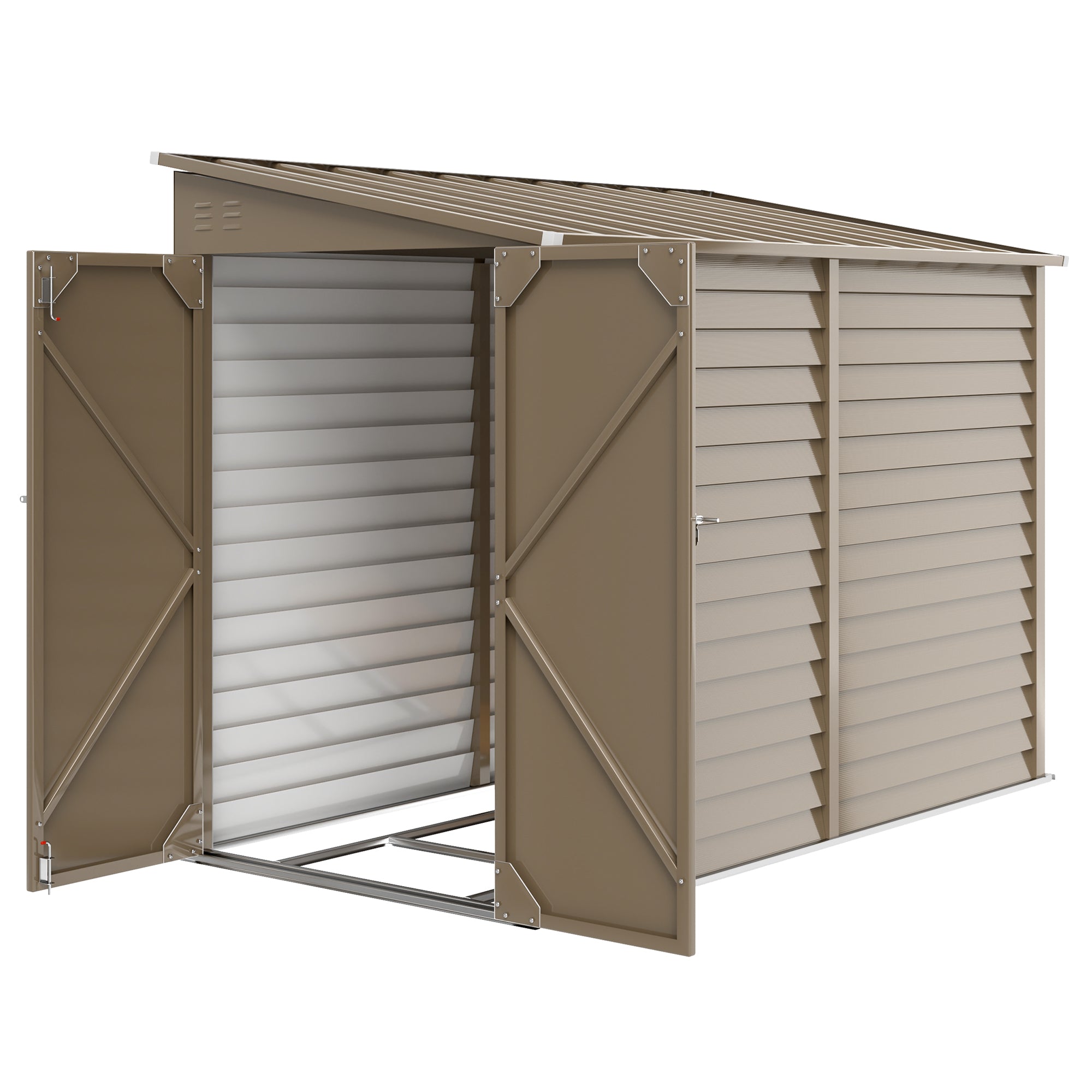 4.6' x 9' Outdoor Storage Shed, Lean to Metal Shed with Foundation Kit, Lockable Doors and Gloves for Patio, Lawn