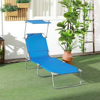 Outdoor Pool Chaise Lounge Chair, Folding Tanning Chair with Sun Shade
