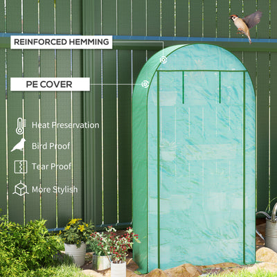 Mini Greenhouse, Portable Greenhouse with 4 Tier Shelves, Roll-Up Door, and Plastic Cover, 41.3" x 17.7" x 63", Green