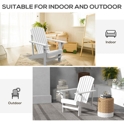 Oversized Adirondack Chair, Outdoor Fire Pit and Porch Seating, Classic Log Lounge w/ Built-in Cupholder, White