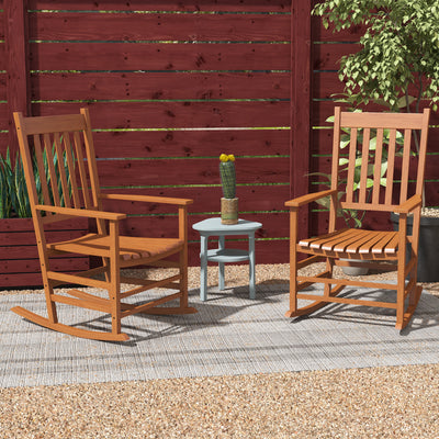 Outdoor Rocking Chair Set of 2, Patio Rocking Chair with Smooth Curves, High Density Wooden Rockers for Lawn Garden Porch, Supports Up to 350lbs