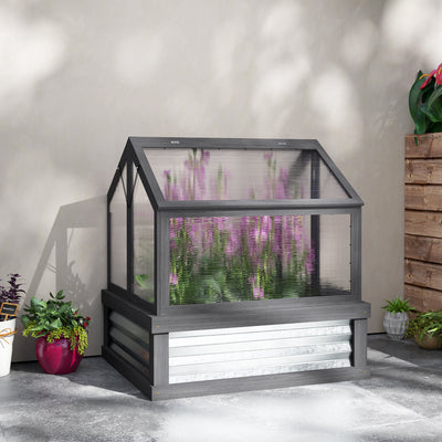 Raised Garden Flower Bed Kit with Greenhouse, Wooden Cold Frame Planter, 35.5" x 31.5" x 36"