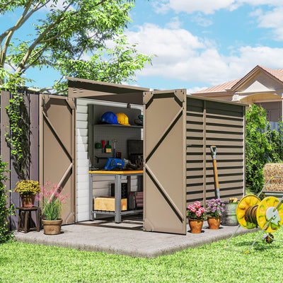 4.6' x 9' Outdoor Storage Shed, Lean to Metal Shed with Foundation Kit, Lockable Doors and Gloves for Patio, Lawn