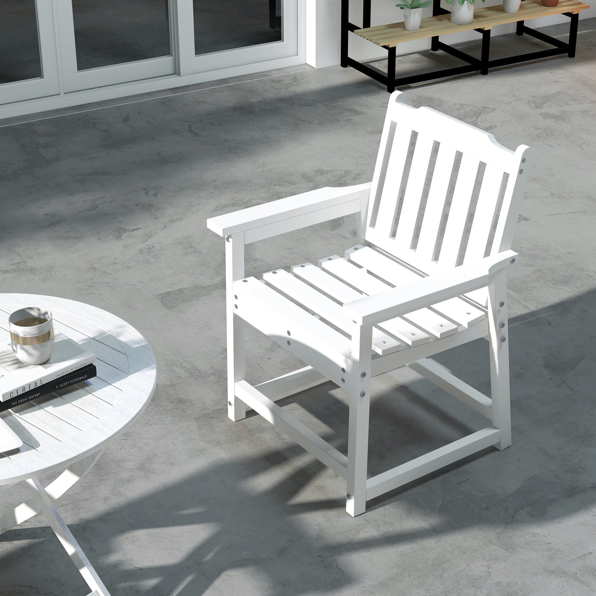 All-Weather Patio Chair, HDPE Patio Dining Chair, Heavy Duty Wood-Like Outdoor Furniture for Garden, Backyard, Deck, Porch, Lawn