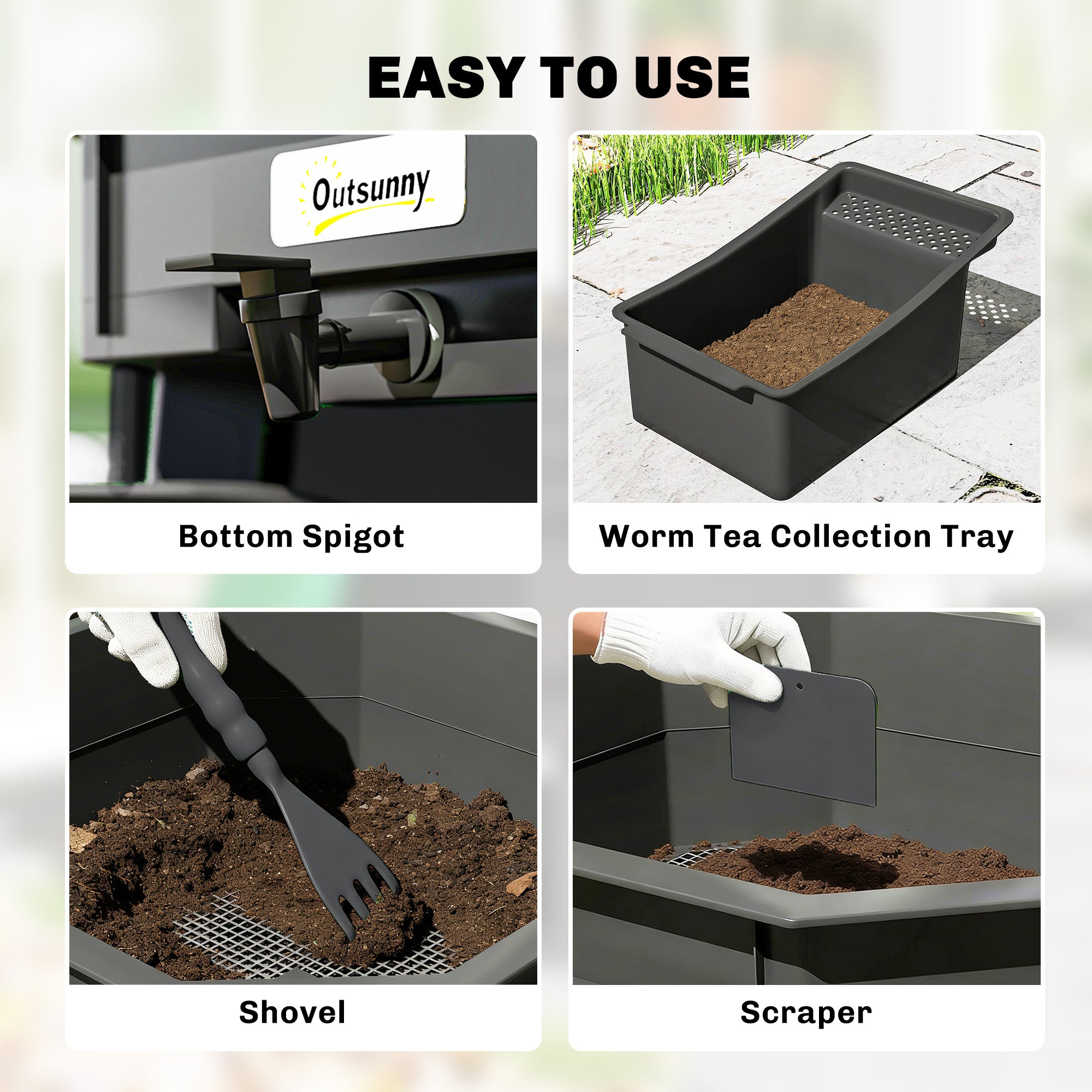4-Tray Worm Composter Bin, 7.4 Gal Outdoor & Indoor Worm Composter for Recycling Food Waste