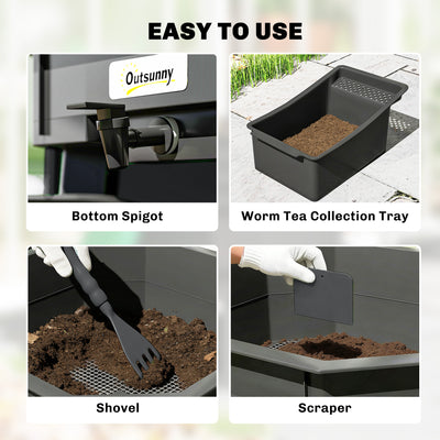 4-Tray Worm Composter Bin, 7.4 Gal Outdoor & Indoor Worm Composter for Recycling Food Waste