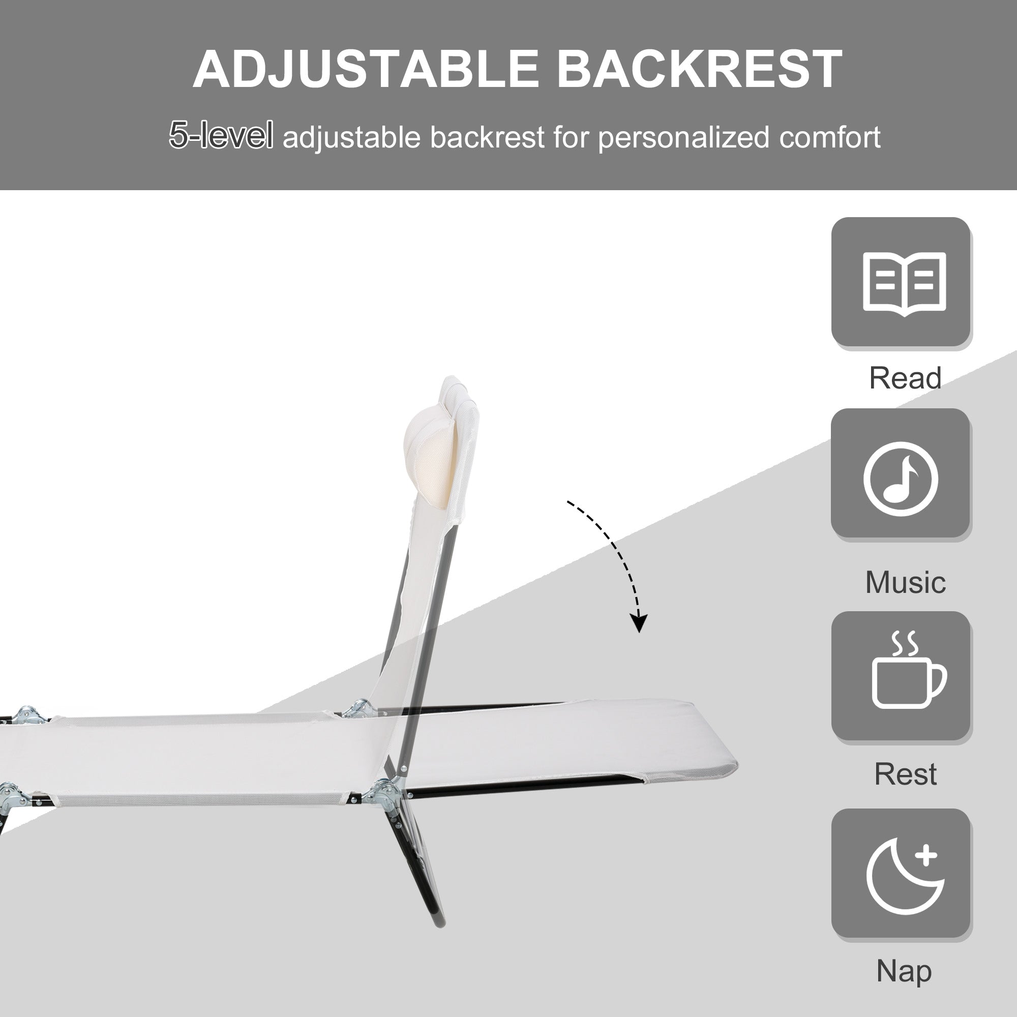 Folding Chaise Lounge Chair, Pool Sun Tanning Chair, Outdoor Lounge Chair with Reclining Back, Breathable Mesh Seat, Headrest for Beach, Yard, Patio