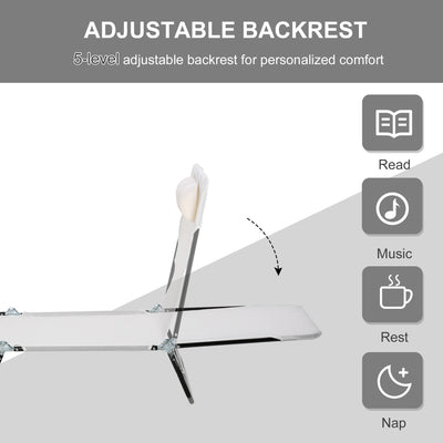 Folding Chaise Lounge Chair, Pool Sun Tanning Chair, Outdoor Lounge Chair with Reclining Back, Breathable Mesh Seat, Headrest for Beach, Yard, Patio
