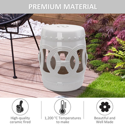 14" x 17" Ceramic Garden Stool with Double-Coin Knotted Ring Design & Strong Glazed Material, Decorative End Table, Home Collection