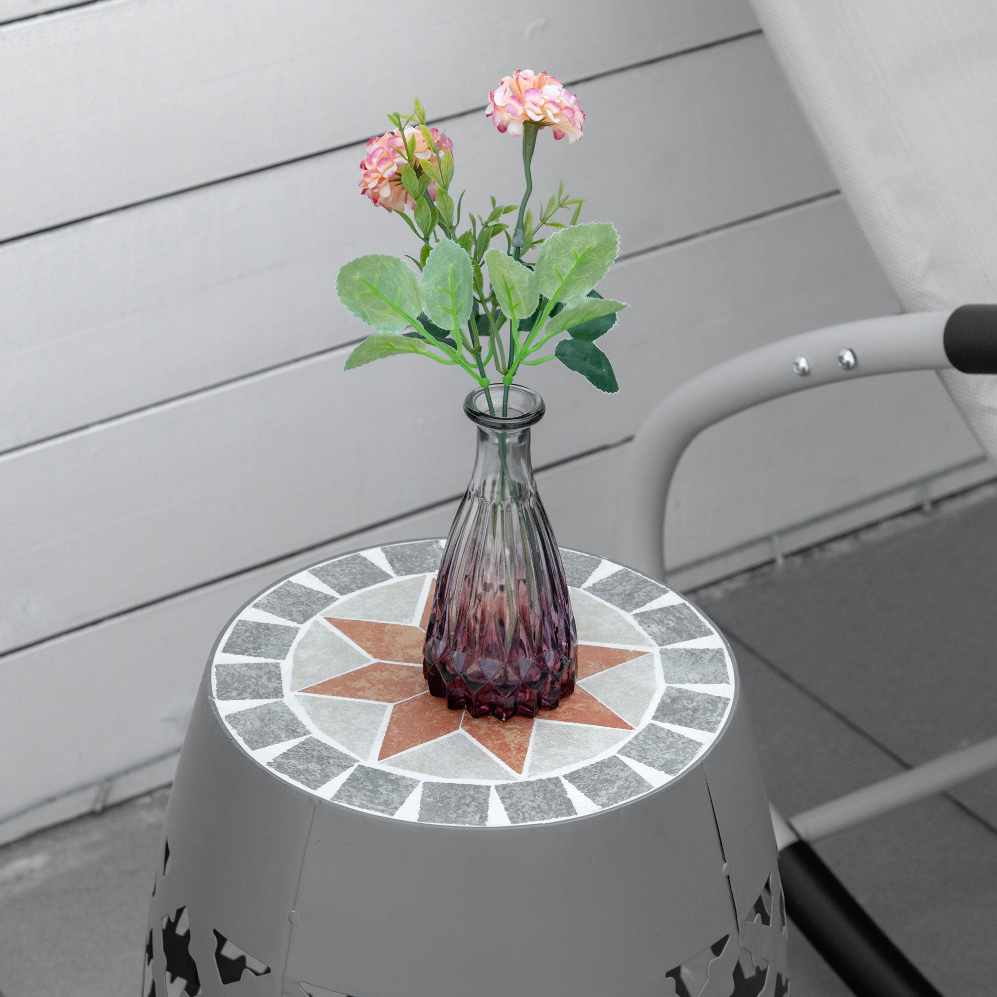 Decorative Outdoor Stool, 12" Round Patio Side Table, Mosaic Accent Plant Stand for Garden, Balcony