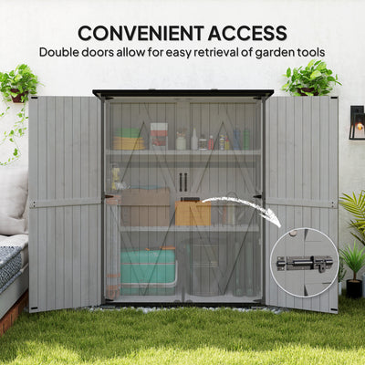 Wood Storage Shed, Outdoor Garden Shed with Asphalt Roof, 2 Shelves, Lockable Doors and Adjustable Feet