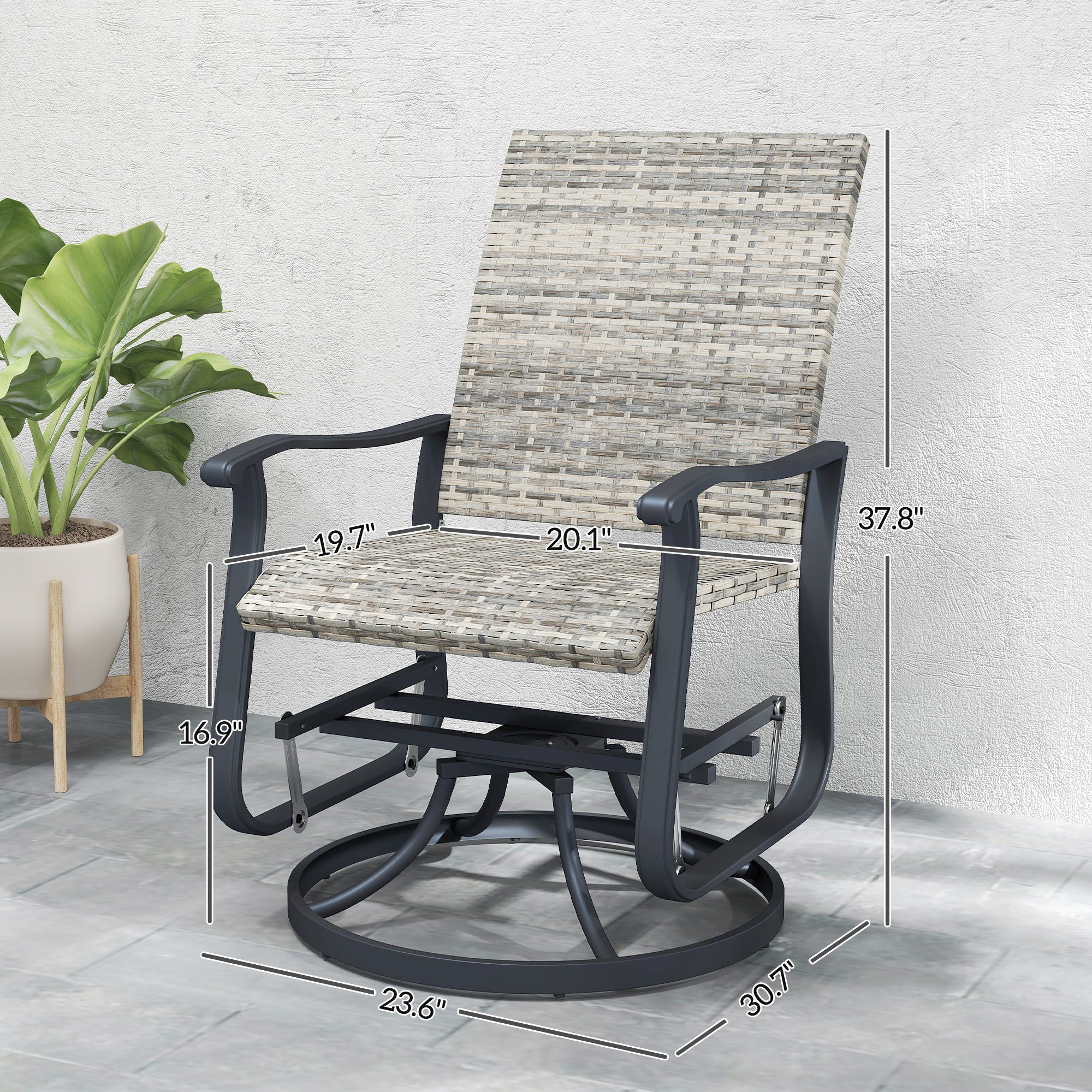 Wicker Rattan Swivel Patio Glider Chair Set of 2, Outdoor Glider Chair with Steel Frame, High Back, Armrests