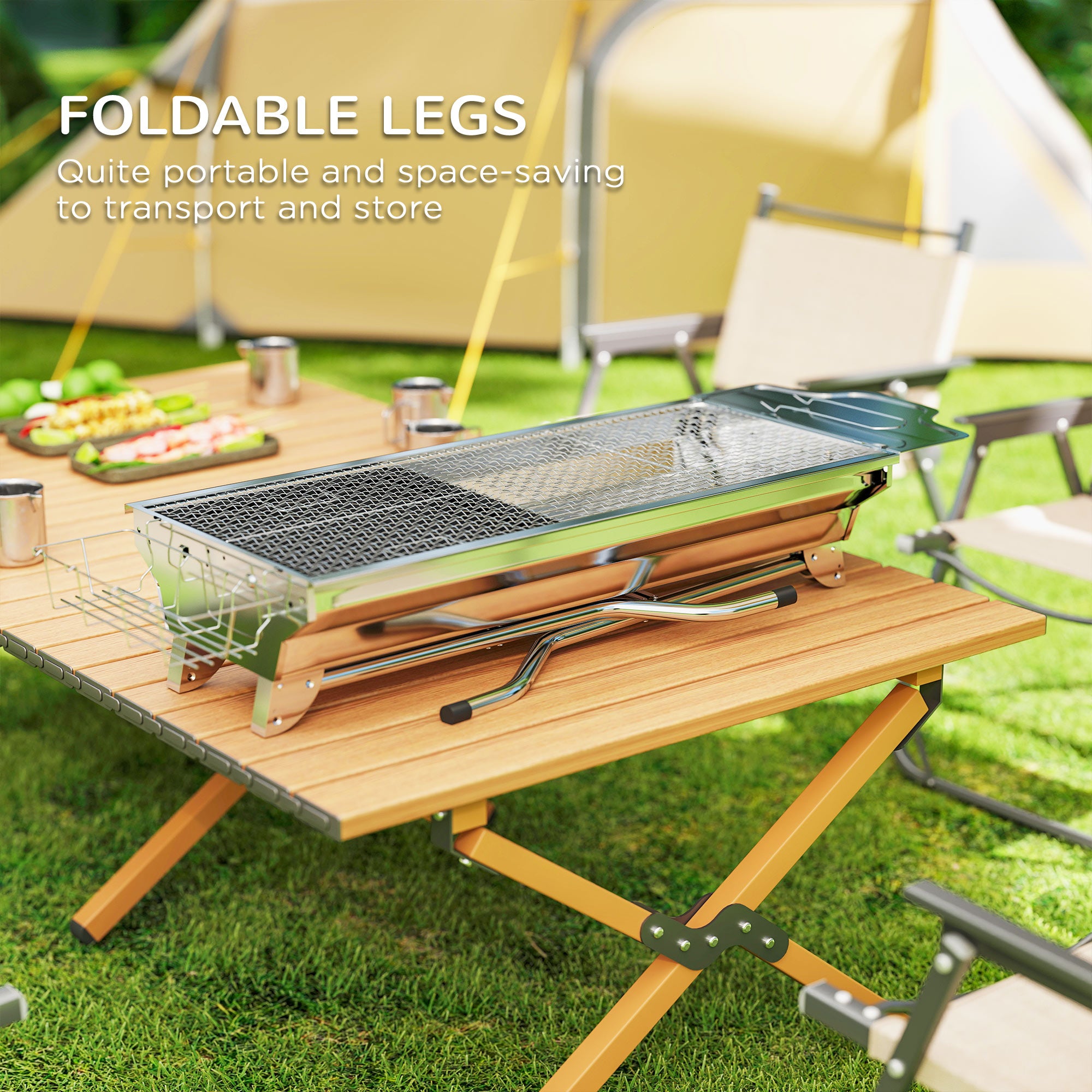Charcoal Barbecue Grill Stainless Steel Portable Folding Charcoal BBQ Grill Stainless Steel Camp Picnic Cooker