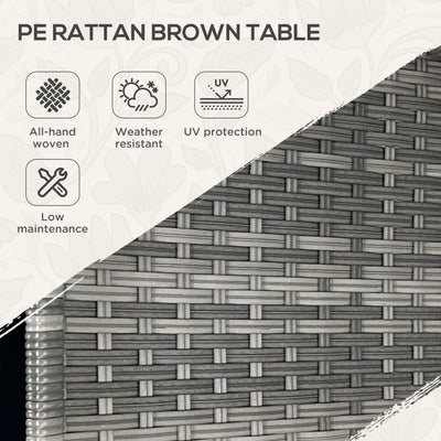 Rattan Side Table, Outdoor End Table with Storage Shelf, Aluminum Frame Square, Coffee Table with Tempered Glass Top