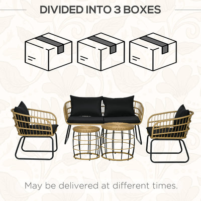 5 Piece PE Rattan Outdoor Furniture Set with Cushioned Chairs, Loveseat Sofa & Stackable Coffee Tables