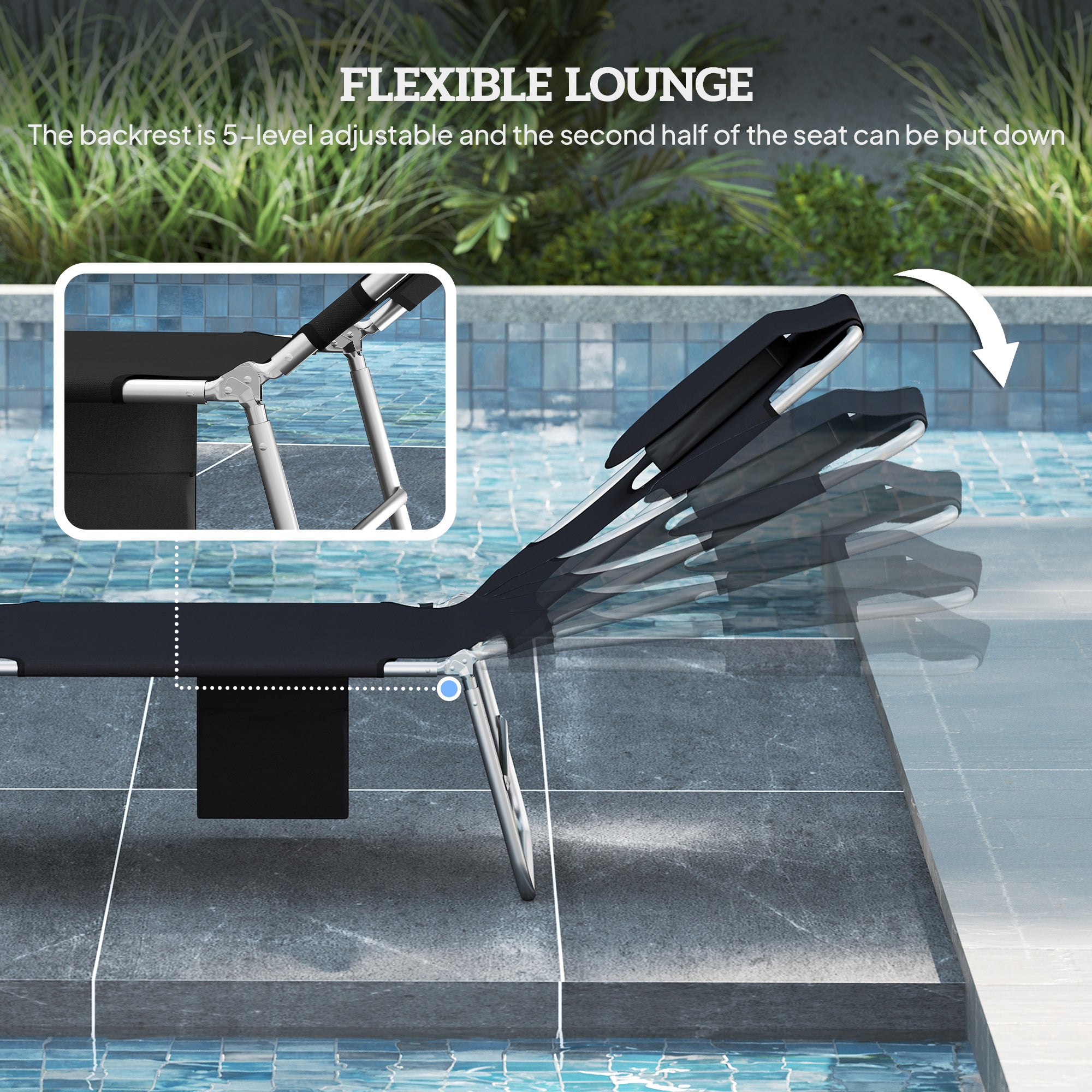 2 Tanning Chairs with Face Hole, 5-Level Adjustable Outdoor Chaise Lounge Chair with Pillow for Beach, Pool