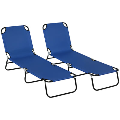 2 Piece Folding Chaise Lounge Pool Chairs, Outdoor Sun Tanning Chairs with 5-Level Reclining Back, Steel Frame for Beach, Yard, Patio