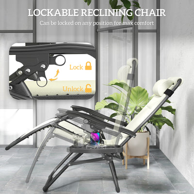 Zero Gravity Lounge Chair Set, 2 Pieces Reclining Folding Outdoor Lounge Chairs with Headrest Side Tray