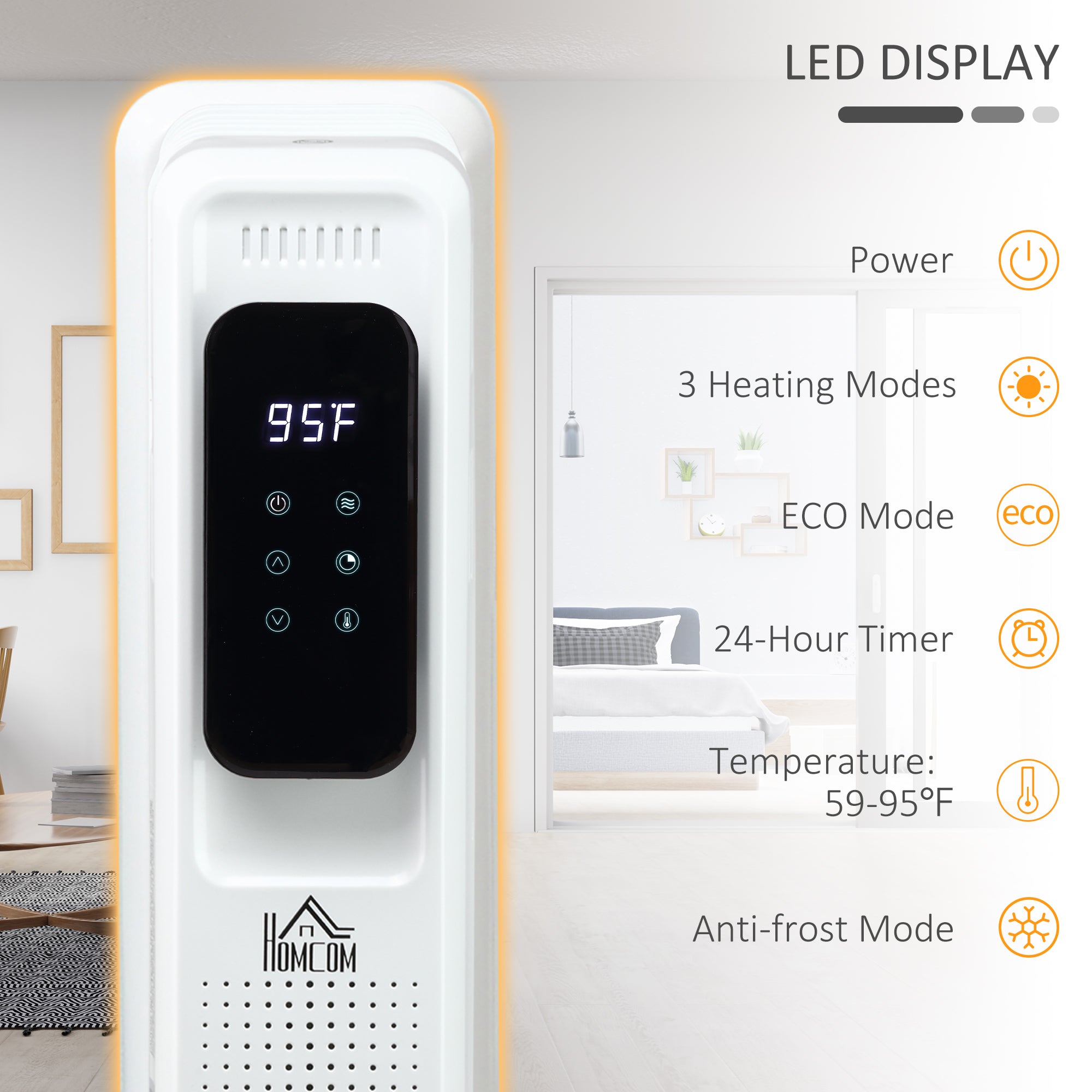 24.75" Electric Space Heater, Freestanding 161 Sq. Ft. Heater with 3 Modes, Timer, and Remote, 1500 W, White