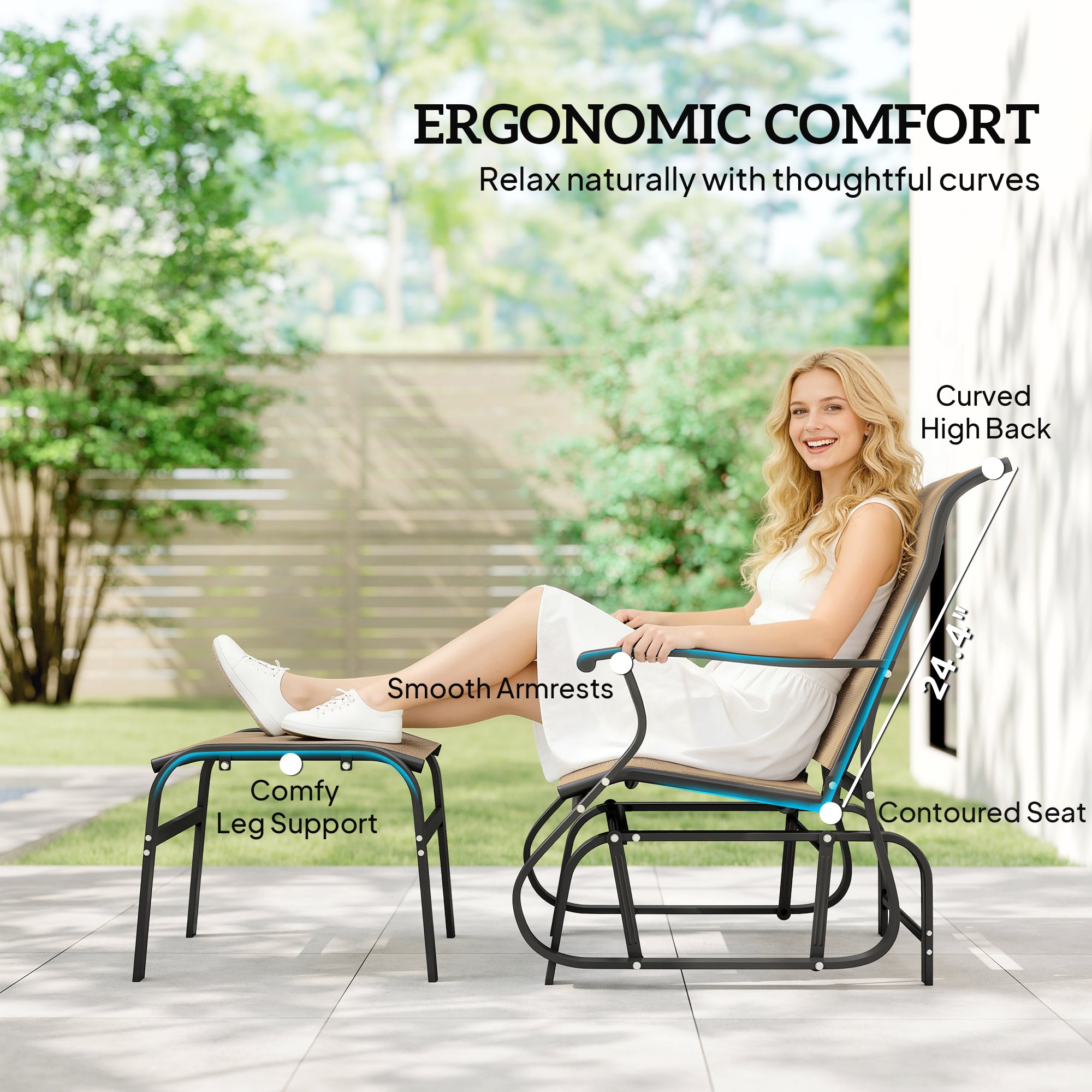 Outdoor Glider with Ottoman, Patio Glider Chair Set with High Back, Wide Seat for Porch, Garden, Backyard