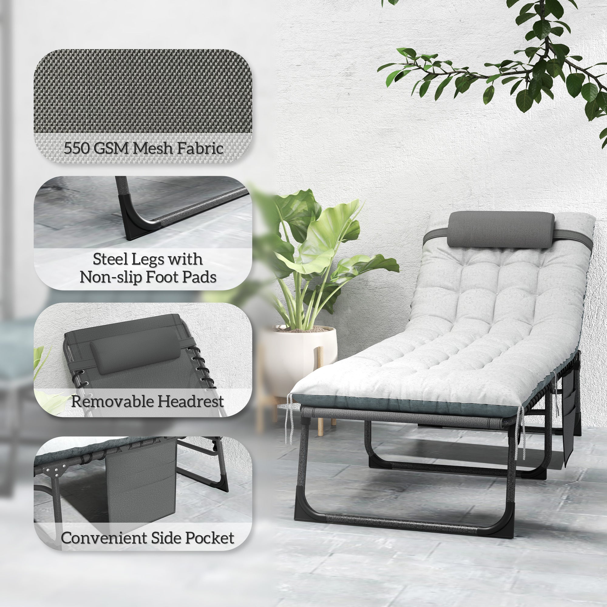 Outdoor Chaise Lounge Chair Set of 2, 5-Level Adjustable Folding Pool Lounge Chairs with Cushions