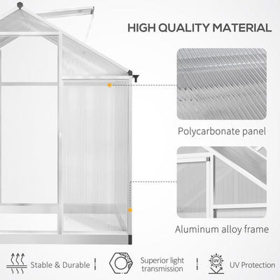 6' L x 6' W Walk-In Polycarbonate Greenhouse with Roof Vent for Ventilation & Rain Gutter for Winter