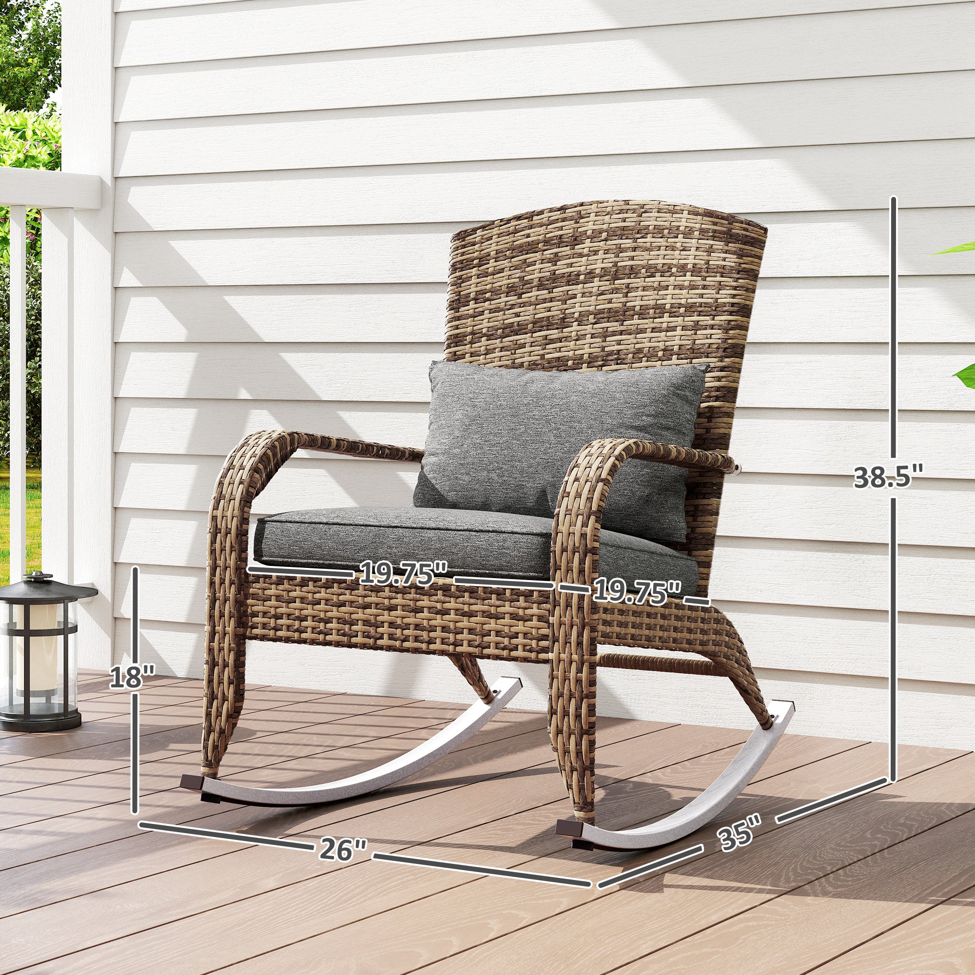 Adirondack Chair, Outdoor Wicker Rocking Chair with High Back, Seat Cushion, and Pillow for Porch, Balcony