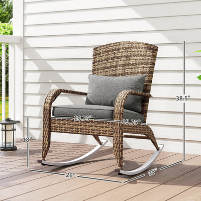 Adirondack Chair, Outdoor Wicker Rocking Chair with High Back, Seat Cushion, and Pillow for Porch, Balcony