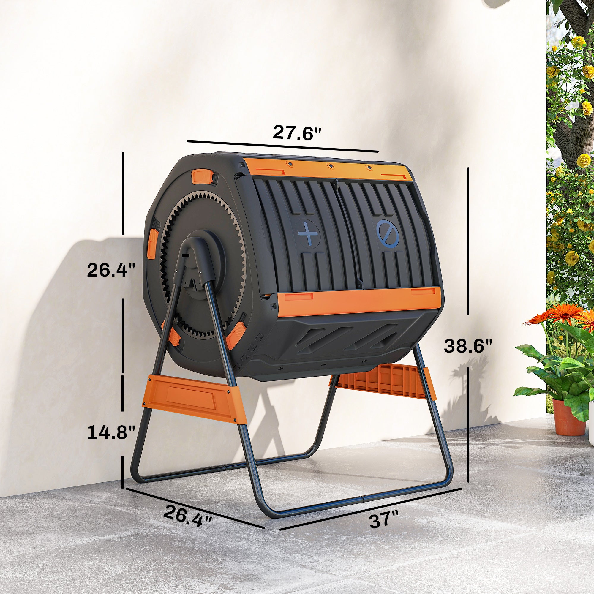 Compost Bin Outdoor, 53 Gal Dual Chamber Tumbling Composter with Adjustable Vents, BPA Free Tumbling Composter
