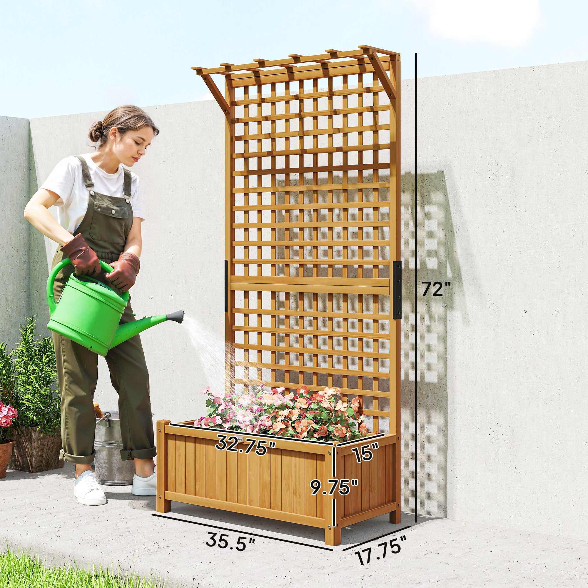 Wood Planter with Trellis for Vine Climbing, Raised Garden Bed, Privacy Screen for Backyard, Patio
