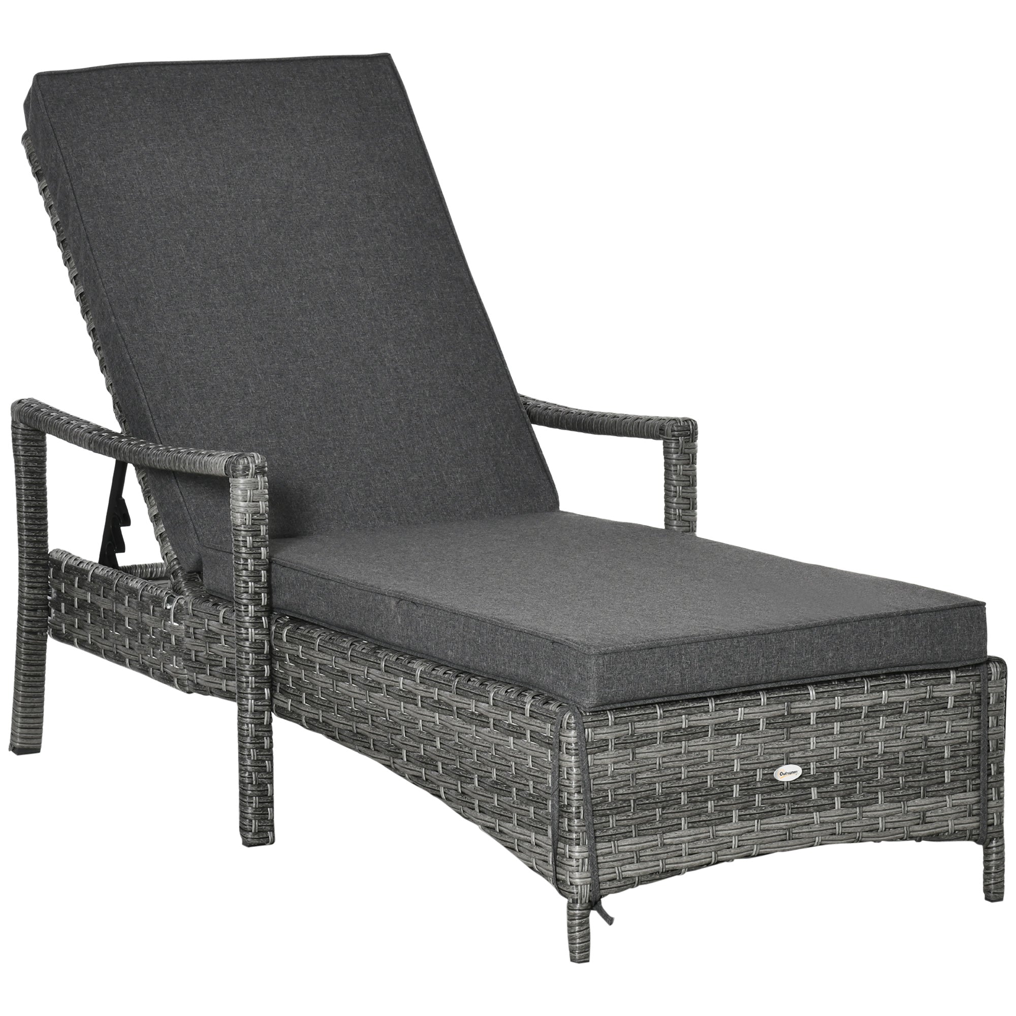 Wicker Chaise Lounge, 4 Position Adjustable Backrest and Cushions Outdoor Lounge Chair PE Rattan Sun Lounger for Poolside, Balcony or Garden