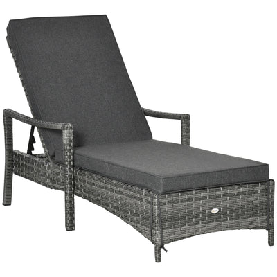 Wicker Chaise Lounge, 4 Position Adjustable Backrest and Cushions Outdoor Lounge Chair PE Rattan Sun Lounger for Poolside, Balcony or Garden