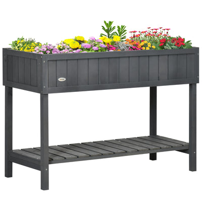 Wooden Raised Garden Bed, Elevated Planter Box Stand with 8 Slots and Open Shelf, Dark