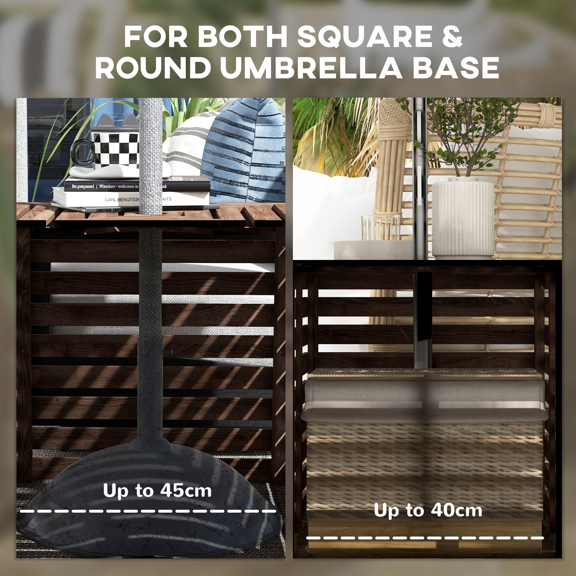 2-in-1 Outdoor Umbrella Base Storage Box, Wooden Patio Coffee Table, Brown