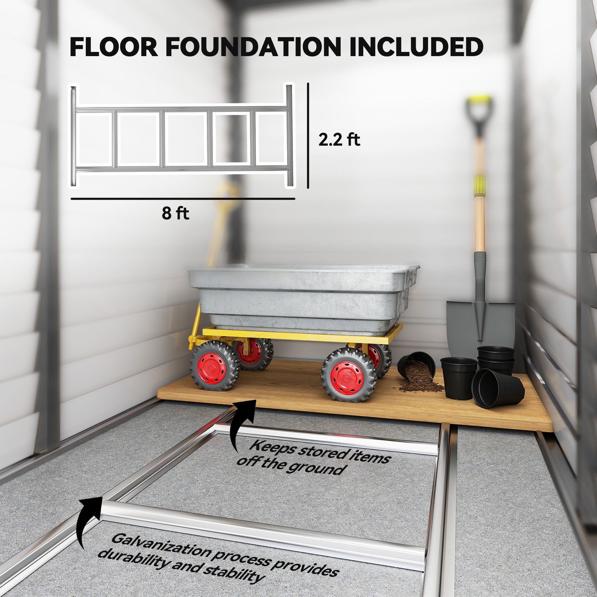 4.6' x 9' Outdoor Storage Shed, Lean to Metal Shed with Foundation Kit, Lockable Doors and Gloves for Patio, Lawn