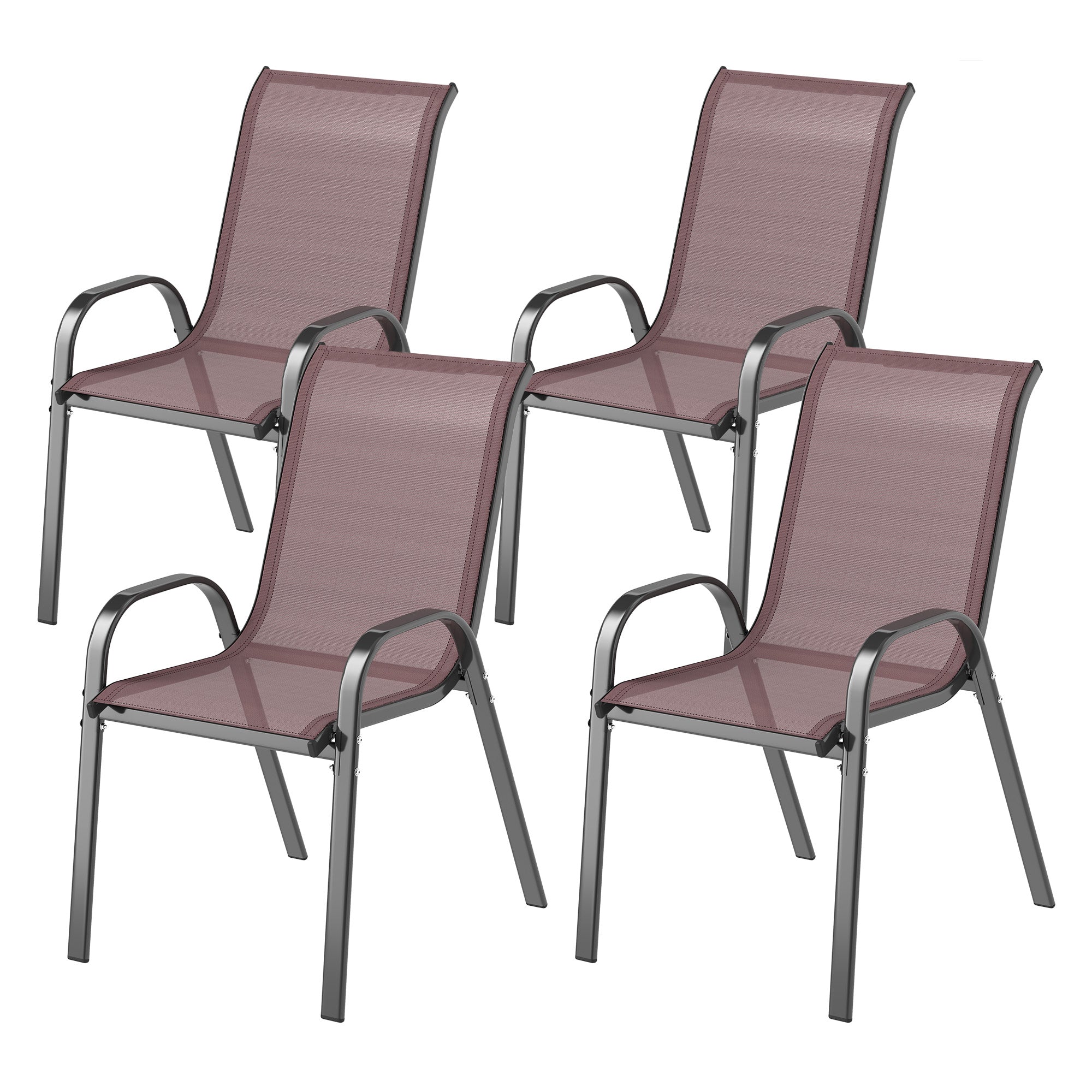 Set of 4 Outdoor Dining Chairs, Stackable Patio Chairs with High Back, Breathable Mesh Seat for Garden Lawn