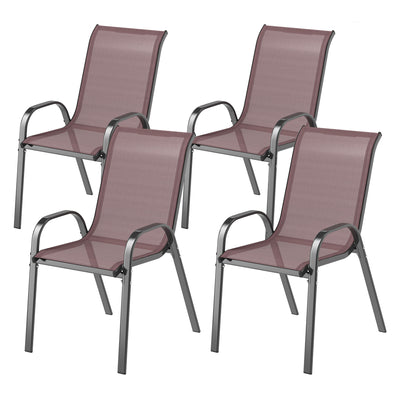 Set of 4 Outdoor Dining Chairs, Stackable Patio Chairs with High Back, Breathable Mesh Seat for Garden Lawn