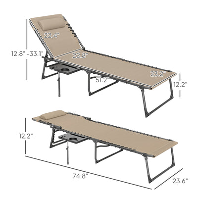 Folding Outdoor Chaise Lounge Chair Tanning Chair with 5-Level Adjustable Back, Side Table, Pillow, Pocket