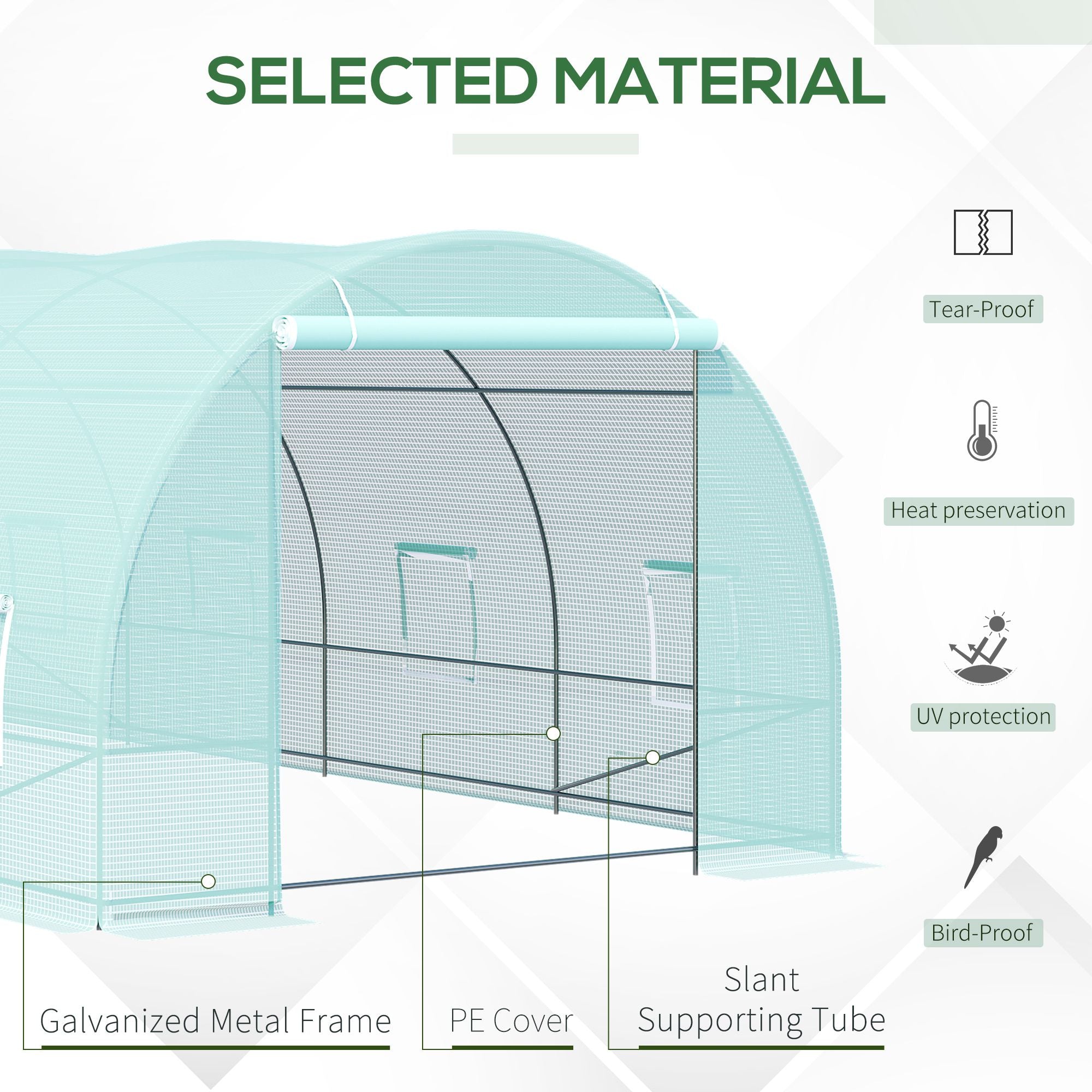 20' x 10' x 7' Walk-In Tunnel Greenhouse with Zippered Door & 8 Mesh Windows, Large Garden Green House Kit, Galvanized Steel Frame