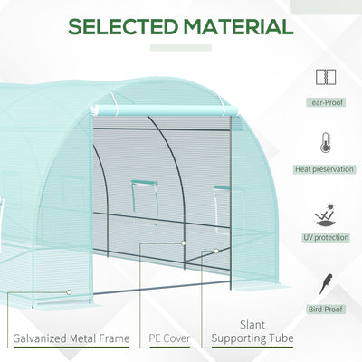 20' x 10' x 7' Walk-In Tunnel Greenhouse with Zippered Door & 8 Mesh Windows, Large Garden Green House Kit, Galvanized Steel Frame